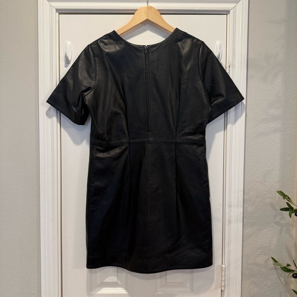 Karina Grinaldi Leather Mini Dress Women’s Med Black Minimalist Baddie Luxury - Picture 2 of 9